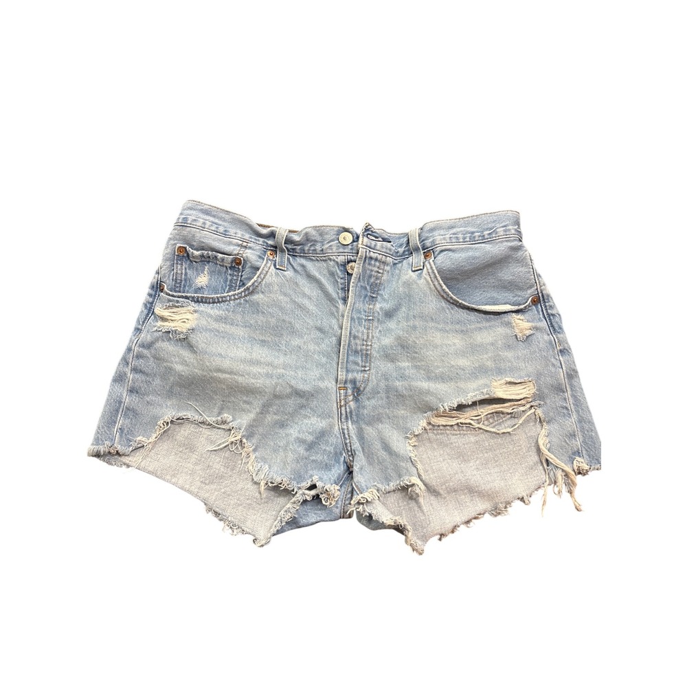 Levis 501 Original Light Wash Distressed Cut Off Denim Shorts W33 High Rise